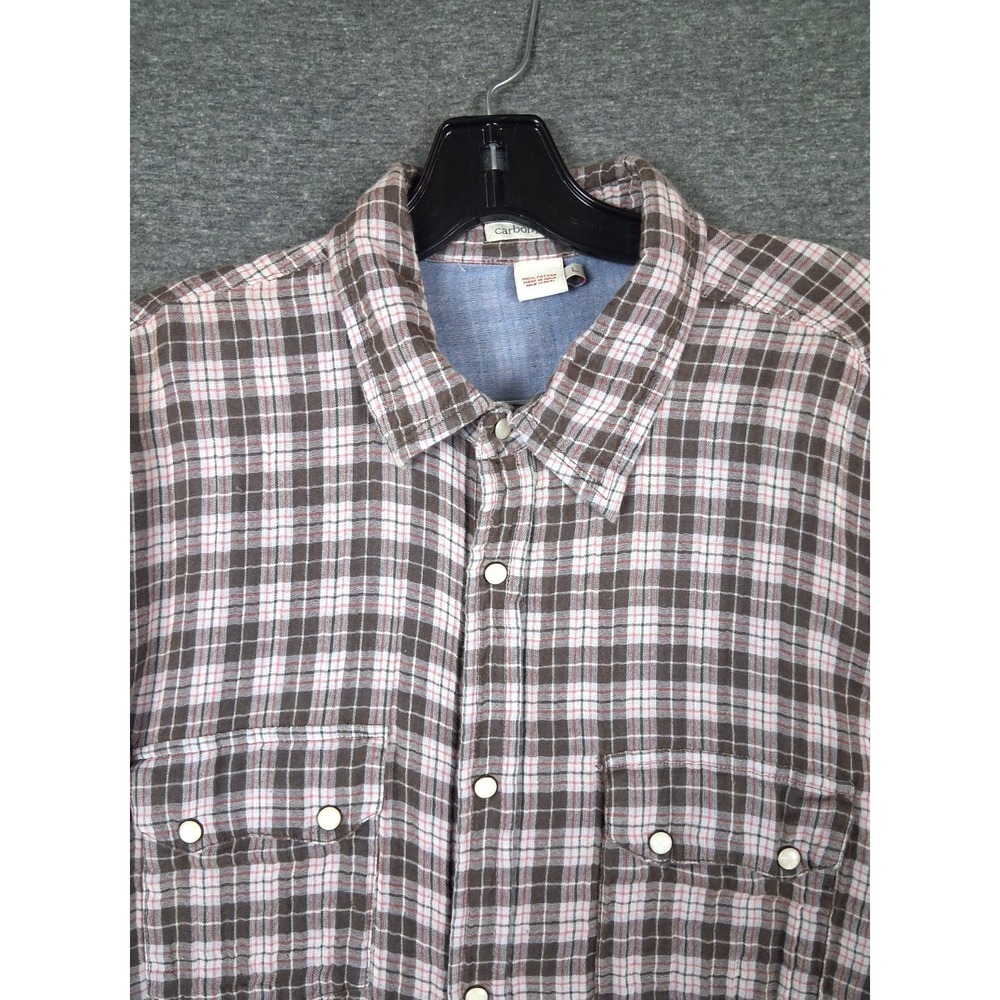 Carbon To Cobalt Mens Shirt L Brown Plaid Gauze‎ Muslin Pearl Snap Lightweight